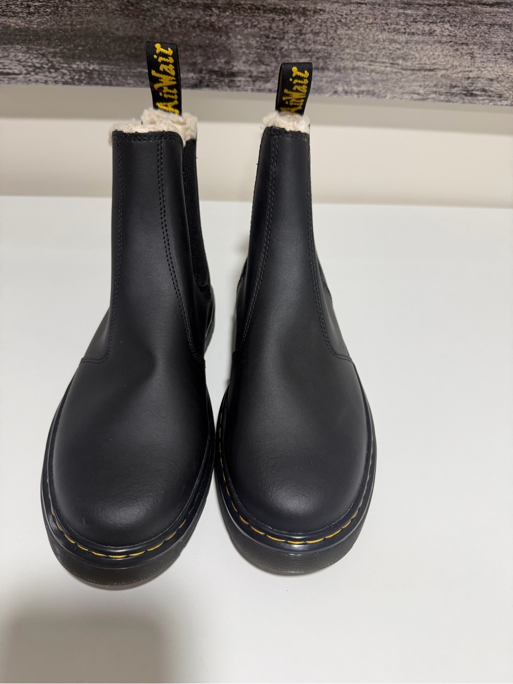 Dr. Martens Black Leather Chukka Boots with Shearling Trim